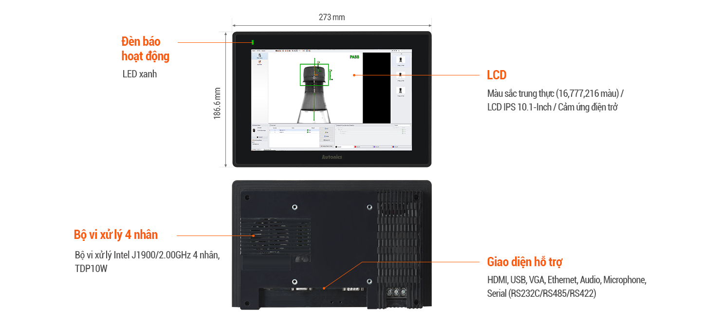 Dễ dàng thiết lập hệ thống cảm biến hình ảnh VG series với màn hình LCD màu 10,1 inch VG Monochorme