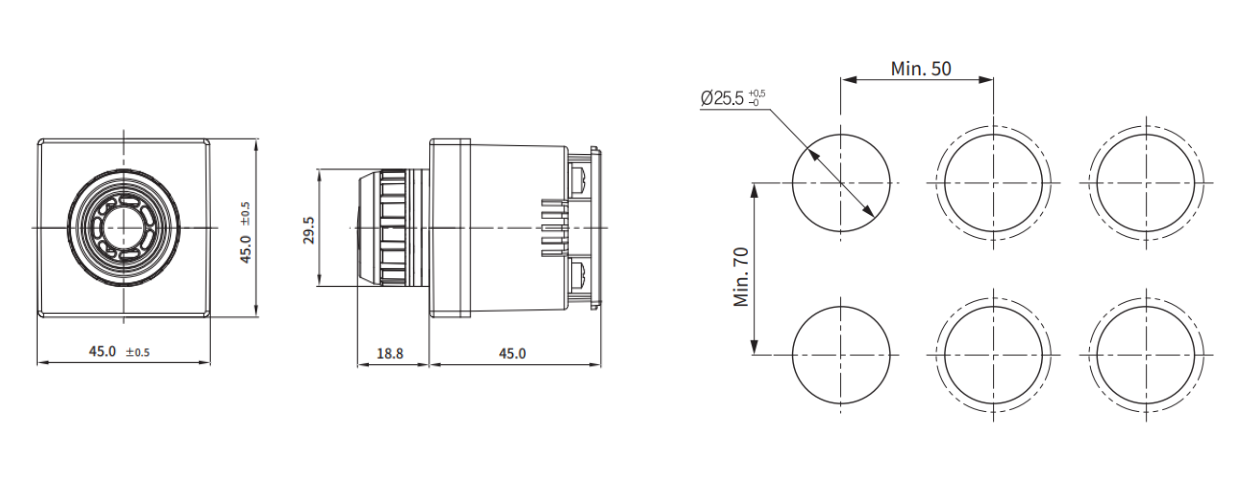 Kích thước và mặt cắt bảng điều khiển Còi báo Hanyoung HY-256-1