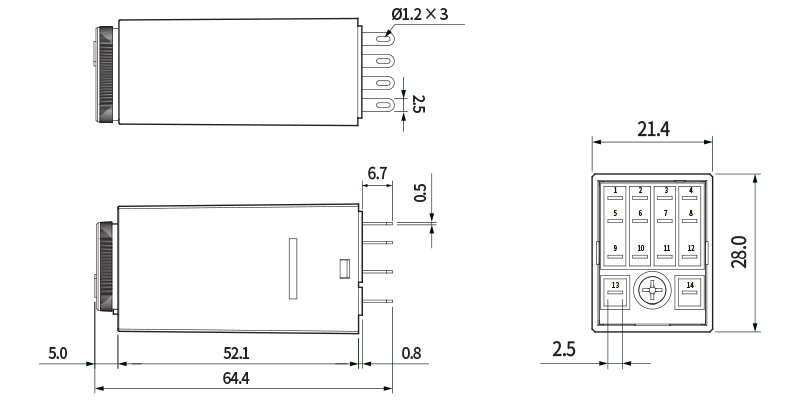 Kích thước bảng điều khiển Bộ định thời Hanyoung T21